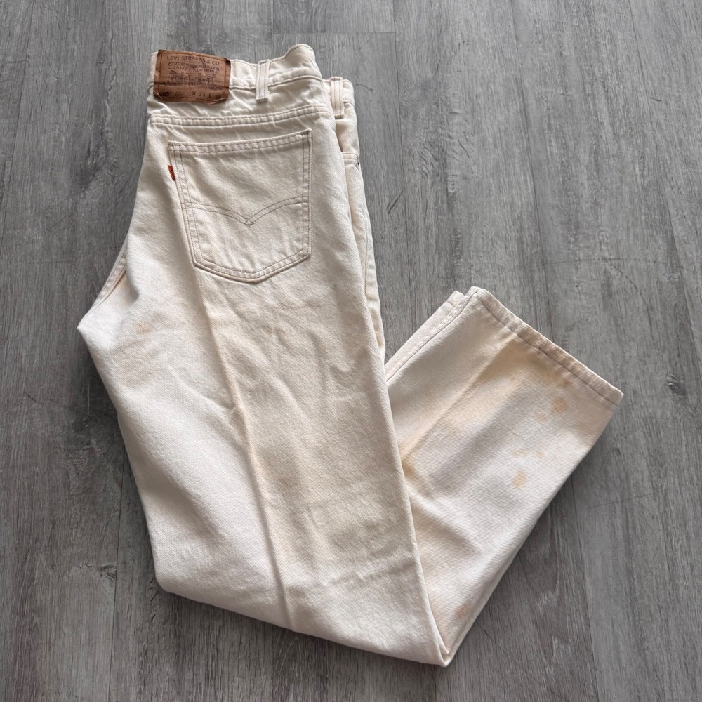 Vintage Levis 505 Orange Tab Jeans Mens 34x30 Made in USA White Straight Leg